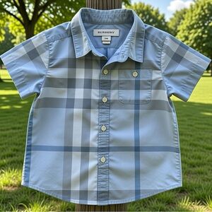 Burberry boy’s Short-sleeved shirt in washed check cotton | Size 12M.
